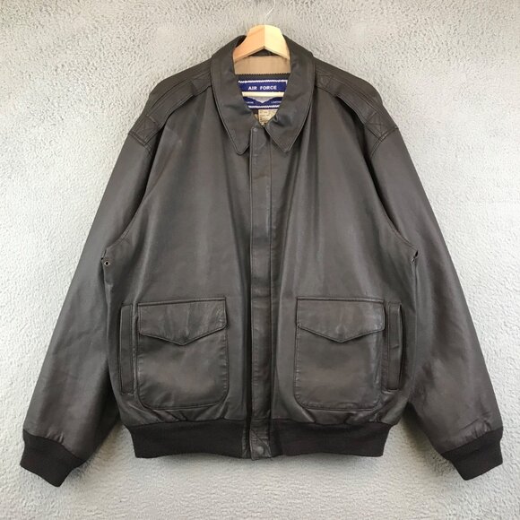 Vintage Air Force Airborne Leathers Brown Leather Flight Bomber Jacket Men's XLT